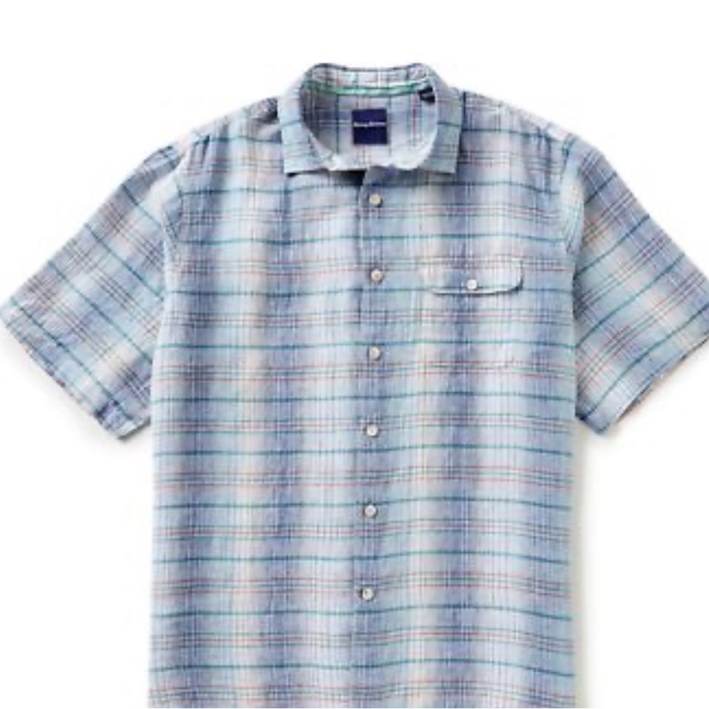 Tommy Bahama Men's Paradigm Plaid Linen Short sleeve Button up Shirt